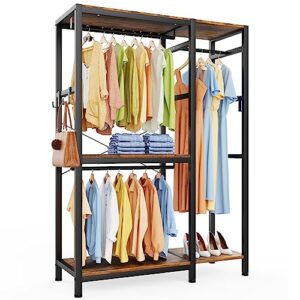 tarkari free standing closet organizer heavy duty clothes closet garment iron and wood wardrobe with rod clothing racks for hanging clothes rack with shelves