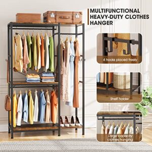 TARKARI Free Standing closet organizer Heavy Duty clothes closet garment iron and wood Wardrobe with rod clothing racks for hanging clothes rack with shelves