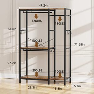 TARKARI Free Standing closet organizer Heavy Duty clothes closet garment iron and wood Wardrobe with rod clothing racks for hanging clothes rack with shelves