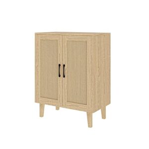 panana buffet cabinet sideboard with rattan decorated doors kitchen storage cupboard accent cabinet (natural wood)