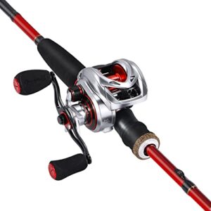 sougayilang baitcaster combo, 2pc baitcasting fishing rod and reel combo, twin-tip m/mh fishing pole and baitcasting reel-silver-5.9ft-right handle