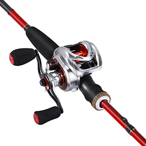 Sougayilang Baitcaster Combo, 2Pc Baitcasting Fishing Rod and Reel Combo, Twin-Tip M/MH Fishing Pole and Baitcasting Reel-Silver-5.9ft-Right Handle