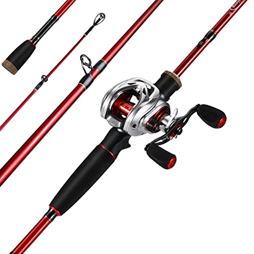 Sougayilang Baitcaster Combo, 2Pc Baitcasting Fishing Rod and Reel Combo, Twin-Tip M/MH Fishing Pole and Baitcasting Reel-Silver-5.9ft-Right Handle