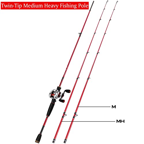 Sougayilang Baitcaster Combo, 2Pc Baitcasting Fishing Rod and Reel Combo, Twin-Tip M/MH Fishing Pole and Baitcasting Reel-Silver-5.9ft-Right Handle