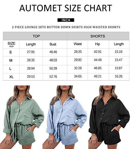 AUTOMET Womens Fashion 2 Piece Outfits For Women Lounge Sets Pajama Sets Two Piece Button Down Oversized Shirts Fall Outfits 2023 Tracksuit