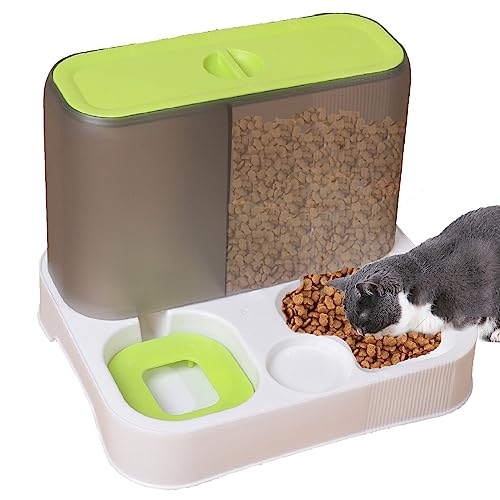 IVVTRYI Automatic Pet Feeding Set, Small Dog and Cat Bowls for Food and Water, 1L Feeder and 2.8L Water Dispenser, Ideal for All Breed, 2-Pack（Green）