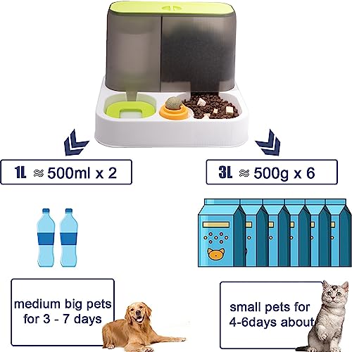 IVVTRYI Automatic Pet Feeding Set, Small Dog and Cat Bowls for Food and Water, 1L Feeder and 2.8L Water Dispenser, Ideal for All Breed, 2-Pack（Green）