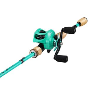 sougayilang baitcaster combo, 2pc baitcasting fishing rod and reel combo, twin-tip m/mh fishing pole and baitcasting reel-green-6.9ft-right handle