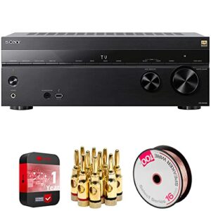 sony str-an1000 7.2 channel home theater 8k a/v receiver bundle with deco essentials speaker banana plugs 5 pairs, 100ft long 16 awg speaker wire and 1 yr cps enhanced protection pack