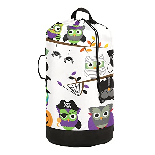 Oyihfvs St Patrick's Day Seamless Owls on Tree Branches on White Backpack Laundry Bag, Laundry Backpack with Shoulder Straps, Waterproof Nylon Clothes Hamper Bag for Men Women Yoga Backpack