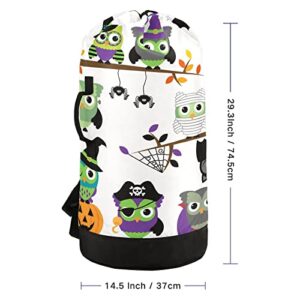 Oyihfvs St Patrick's Day Seamless Owls on Tree Branches on White Backpack Laundry Bag, Laundry Backpack with Shoulder Straps, Waterproof Nylon Clothes Hamper Bag for Men Women Yoga Backpack