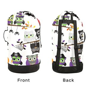 Oyihfvs St Patrick's Day Seamless Owls on Tree Branches on White Backpack Laundry Bag, Laundry Backpack with Shoulder Straps, Waterproof Nylon Clothes Hamper Bag for Men Women Yoga Backpack