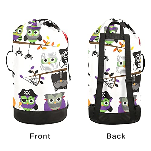 Oyihfvs St Patrick's Day Seamless Owls on Tree Branches on White Backpack Laundry Bag, Laundry Backpack with Shoulder Straps, Waterproof Nylon Clothes Hamper Bag for Men Women Yoga Backpack