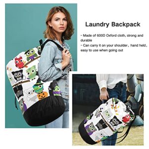 Oyihfvs St Patrick's Day Seamless Owls on Tree Branches on White Backpack Laundry Bag, Laundry Backpack with Shoulder Straps, Waterproof Nylon Clothes Hamper Bag for Men Women Yoga Backpack