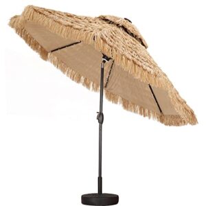 10ft Thatched Patio Tiki Umbrella With Lights Brown Beach Tropical Octagonal Plastic Steel Lights-included Uv Resistant