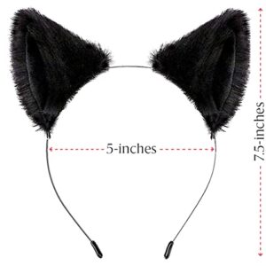 Cat Ears and Tail Set Costume Accessories Faux Fur Ear Headband Ear Clips Head band Furry Black Long Tails Choker Halloween Cosplay Costumes Anime Animal Ears Hair Clip for Women Adult Accessory