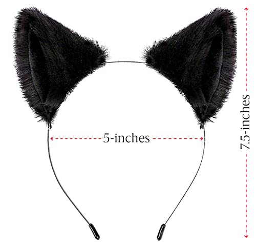 Cat Ears and Tail Set Costume Accessories Faux Fur Ear Headband Ear Clips Head band Furry Black Long Tails Choker Halloween Cosplay Costumes Anime Animal Ears Hair Clip for Women Adult Accessory