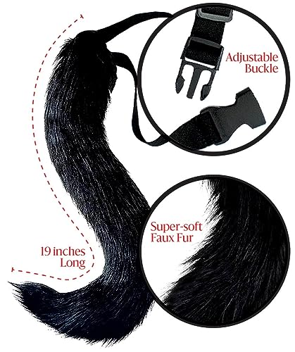 Cat Ears and Tail Set Costume Accessories Faux Fur Ear Headband Ear Clips Head band Furry Black Long Tails Choker Halloween Cosplay Costumes Anime Animal Ears Hair Clip for Women Adult Accessory