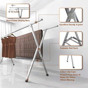 JAUREE Clothes Drying Rack 2 Tiers, Heavy Duty Drying Rack Clothing Folding Indoor Outdoor, Stainless Steel Laundry Drying Rack, Foldable Garment Rack with 20 Windproof Hooks (84 Inches)