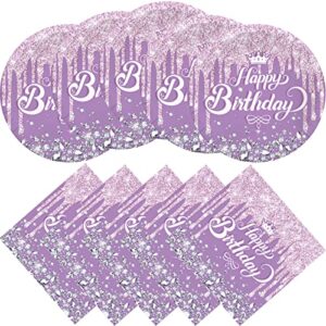 purple birthday party supplies, 20 plates and 20 napkins, purple theme birthday party decorations for girl women wedding bday party supplies