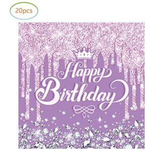 Purple Birthday Party Supplies, 20 Plates and 20 Napkins, Purple Theme Birthday Party Decorations for Girl Women Wedding Bday Party Supplies