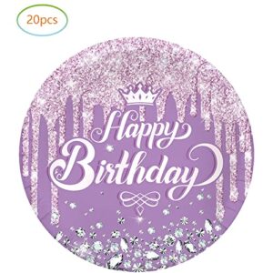 Purple Birthday Party Supplies, 20 Plates and 20 Napkins, Purple Theme Birthday Party Decorations for Girl Women Wedding Bday Party Supplies