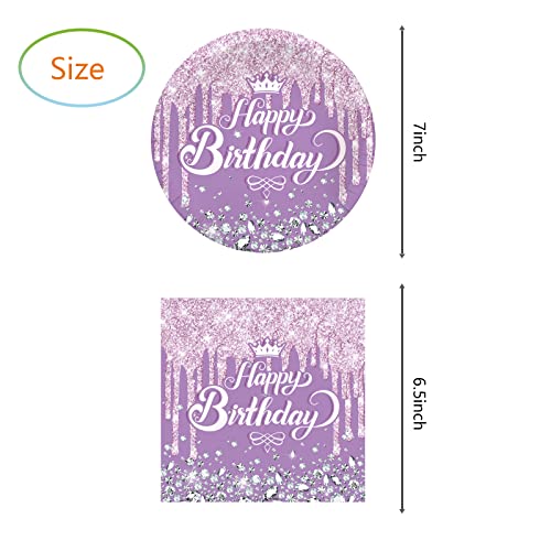 Purple Birthday Party Supplies, 20 Plates and 20 Napkins, Purple Theme Birthday Party Decorations for Girl Women Wedding Bday Party Supplies