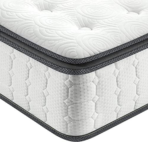 Vesgantti King Size Mattress, 12 Inch Hybrid King Mattress in a Box, Pillow Top King Bed Mattress, Cool Gel Memory Foam and Pocket Coils, Pressure Relief, Medium Firm Plush Feel, Fiberglass Free