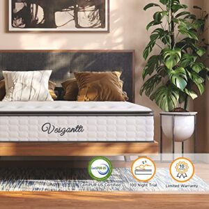 Vesgantti King Size Mattress, 12 Inch Hybrid King Mattress in a Box, Pillow Top King Bed Mattress, Cool Gel Memory Foam and Pocket Coils, Pressure Relief, Medium Firm Plush Feel, Fiberglass Free