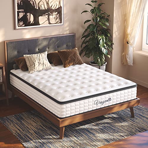 Vesgantti King Size Mattress, 12 Inch Hybrid King Mattress in a Box, Pillow Top King Bed Mattress, Cool Gel Memory Foam and Pocket Coils, Pressure Relief, Medium Firm Plush Feel, Fiberglass Free