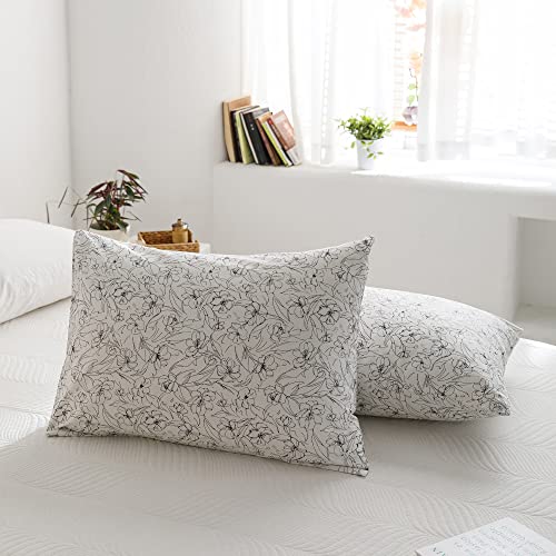 ECOCOTT White & Black Floral Duvet Cover King Size, 100% Cotton 3 Piece Duvet Cover Set, Super Soft Comforter Quilt Cover with Zipper Closure 4 Ties (King,104"x90")