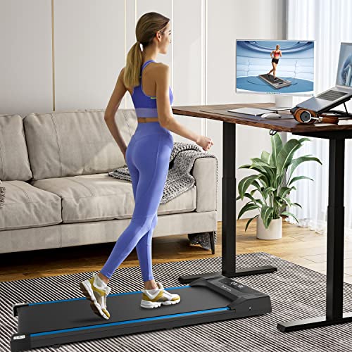 Under Desk Treadmill Walking Pad 2 in 1 Walkstation Jogging Running Portable Installation Free for Home Office Use, Slim Flat LED Display and Remote Control