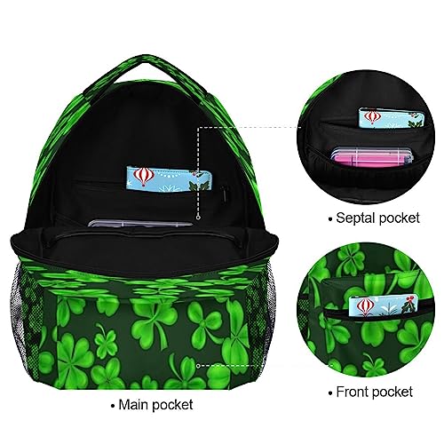 Kigai St. Patrick's Day Clover Backpack School Bag for Boys Girls,Laptop Backpack Lightweight Travel Bookbag Casual Daypack