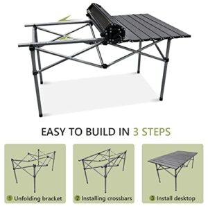 BOMOOMOO Camping Portable Folding Tables & 4Pcs Chairs Set, Collapsible Picnic Side Table & Chairs with Carrying Storage Bag, Black