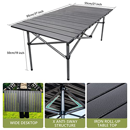 BOMOOMOO Camping Portable Folding Tables & 4Pcs Chairs Set, Collapsible Picnic Side Table & Chairs with Carrying Storage Bag, Black