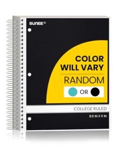 sunee color will vary 5 subject notebook college ruled - 200 sheets, 8.5"x11", 4 pocket dividers, 3-hole punched paper