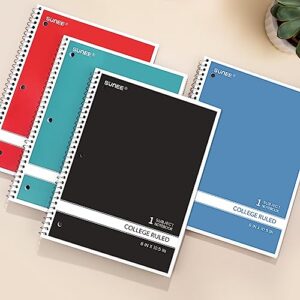 SUNEE Spiral Notebooks College Ruled, 1-Subject, 4 Pack, 8 x 10-1/2 inch, 70 Sheets per Notebook,3-Hole Punched Paper,Black, Red, Blue,Teal Spiral Lined Notebooks for Work, Home&School,Writing Journal