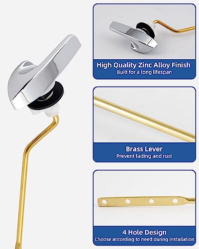 Hibbent Toilet Handle Replacement, Side Mount Tank Flush Lever Handle Compatible with Kohler Toilet Tank, Toilet Trip Lever with Stainless Steel Flapper Chains, Toilet Repair Handle, Chrome