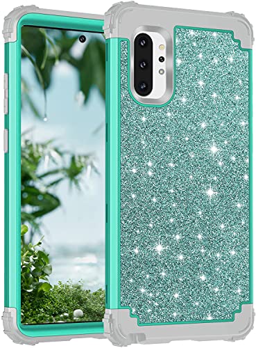 LONTECT for Galaxy Note 10 Plus 5G Case 3 in 1 Heavy Duty Hybrid Sturdy High Impact Shockproof Protective Cover Glitter Bling Case for Samsung Galaxy Note 10+ Plus/Note 10 Plus 5G,Shiny Green/Grey