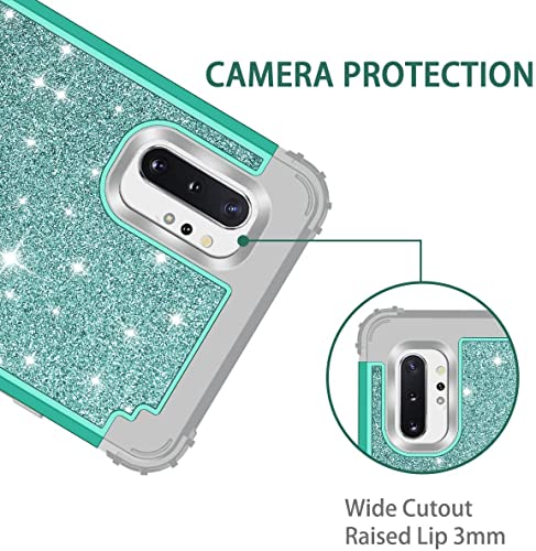 LONTECT for Galaxy Note 10 Plus 5G Case 3 in 1 Heavy Duty Hybrid Sturdy High Impact Shockproof Protective Cover Glitter Bling Case for Samsung Galaxy Note 10+ Plus/Note 10 Plus 5G,Shiny Green/Grey