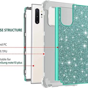 LONTECT for Galaxy Note 10 Plus 5G Case 3 in 1 Heavy Duty Hybrid Sturdy High Impact Shockproof Protective Cover Glitter Bling Case for Samsung Galaxy Note 10+ Plus/Note 10 Plus 5G,Shiny Green/Grey