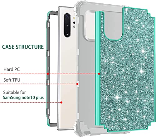 LONTECT for Galaxy Note 10 Plus 5G Case 3 in 1 Heavy Duty Hybrid Sturdy High Impact Shockproof Protective Cover Glitter Bling Case for Samsung Galaxy Note 10+ Plus/Note 10 Plus 5G,Shiny Green/Grey