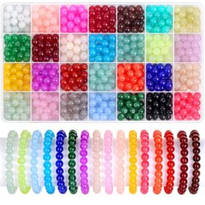 700 piecess glass beads for jewelry making, 28 colors 8mm crystal beads bracelet making kit for bracelet jewelry making and diy crafts