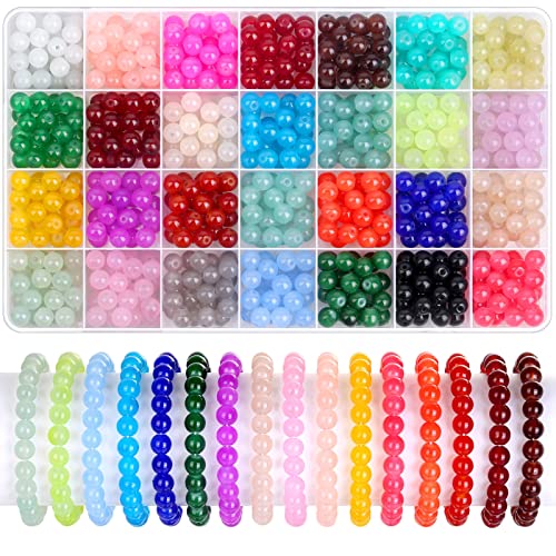 700 Piecess Glass Beads for Jewelry Making, 28 Colors 8mm Crystal Beads Bracelet Making Kit for Bracelet Jewelry Making and DIY Crafts