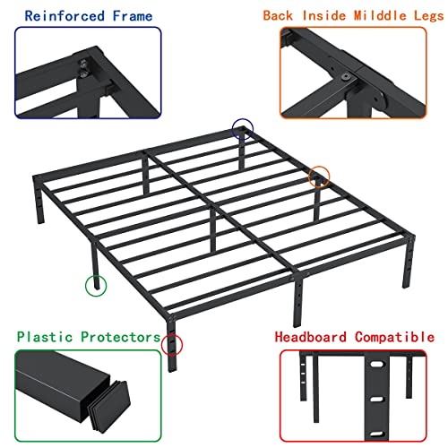 ALDRICH 18 Inch Metal California King Size Bed Frame - Black Basic Anti Squeak Steel Slats Cali Platform, Easy Assembly Heavy Duty Noise Free Cal Bedframes, No Box Spring Needed