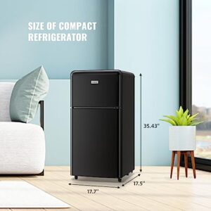 WANAI Compact Mini Refrigerator 3.5 Cu.Ft Small Refrigerator with Freezer, Retro Mini Fridge with Dual Door,7 Adjustable Thermostat, Adjustable Shelves For Dorm, Office Bedroom,Black