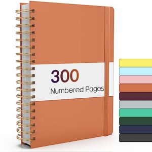 forvencer lined spiral journal notebook with 300 numbered pages, b5 college ruled thick journals for writing with 100gsm paper, hardcover notebooks with contents for work, school, women, men, orange