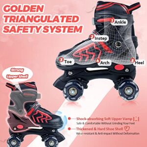 HXWY Kids Roller Skates for Boys Girls Child, Adjustable 4 Sizes Roller Skates for Kids and Youth with Light Up Wheels, Quad Black & Red Roller Skates for Sports (Little Kid 11J-1)