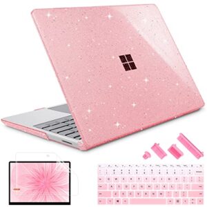 lepeoac compatible with 12.4 inch microsoft surface laptop go2 go1 models: 1943 2013（2020 2022 release, plastic hard shell case with keyboard cover & screen protector, sparkly clear