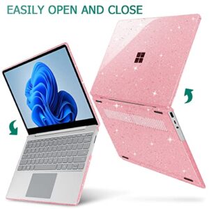 Lepeoac Compatible with 12.4 inch Microsoft Surface Laptop Go2 Go1 Models: 1943 2013（2020 2022 Release, Plastic Hard Shell Case with Keyboard Cover & Screen Protector, Sparkly Clear